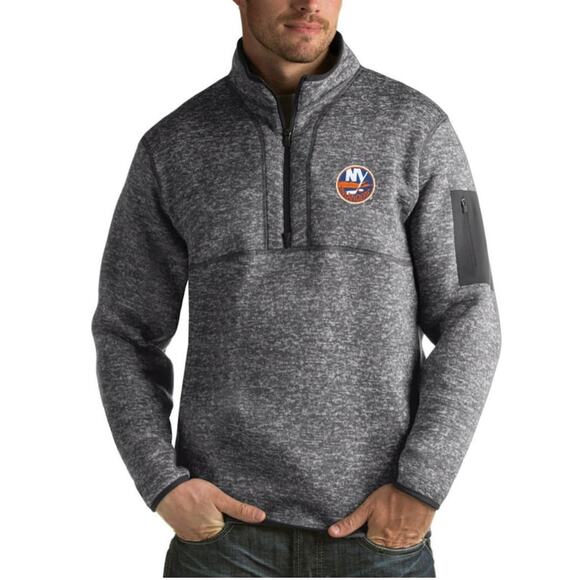 Men's Antigua Charcoal New York Islanders Fortune 1/2-Zip Pullover Jacket Size L - Picture 1 of 8